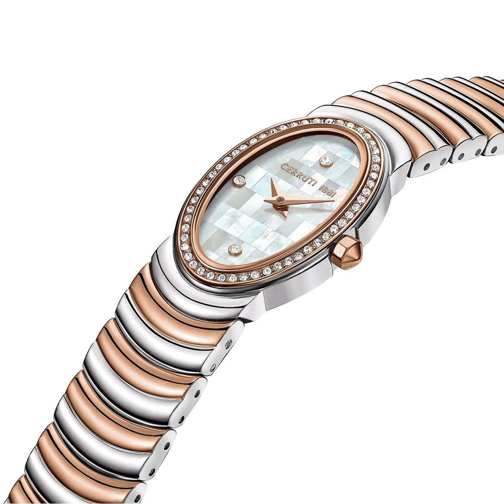 Cerruti 1881 Norcia White Mother Of Pearl Dial Two Tone Oval Watch For Women CIWLG0072509 - image 2