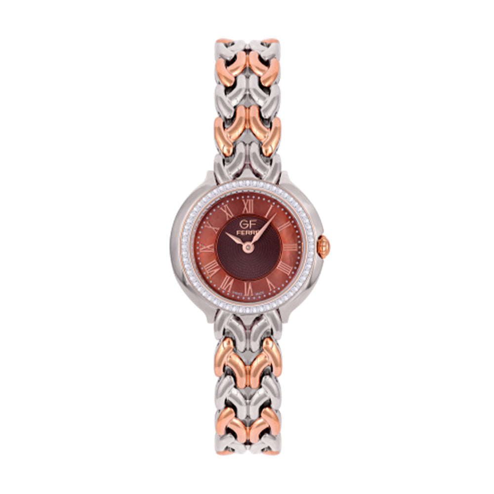 GF Ferre Women's Brown Dial Two-Tone Rose Gold Zircon Watch GFTRBR170088LZ