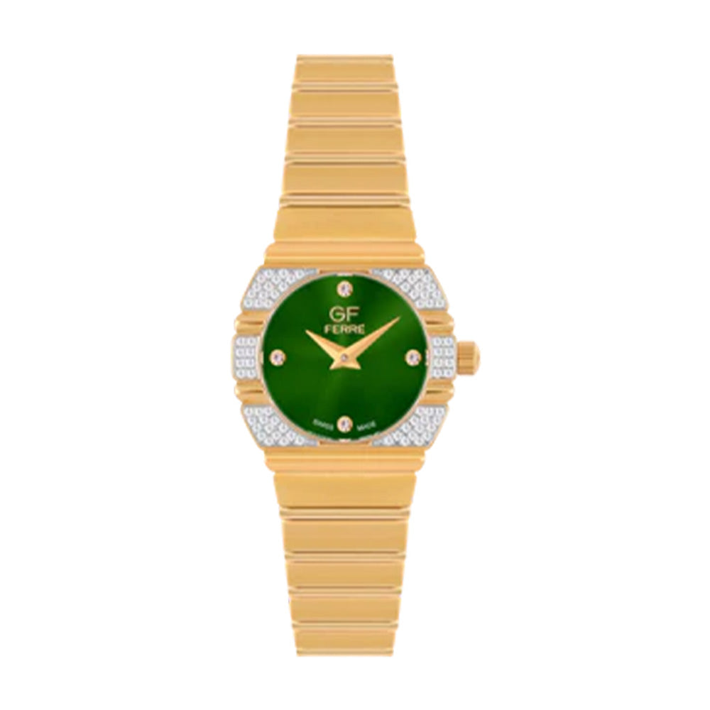 GF Ferre Women's Green Dial Gold Plated Zircon Watch GFGPN170036LZ