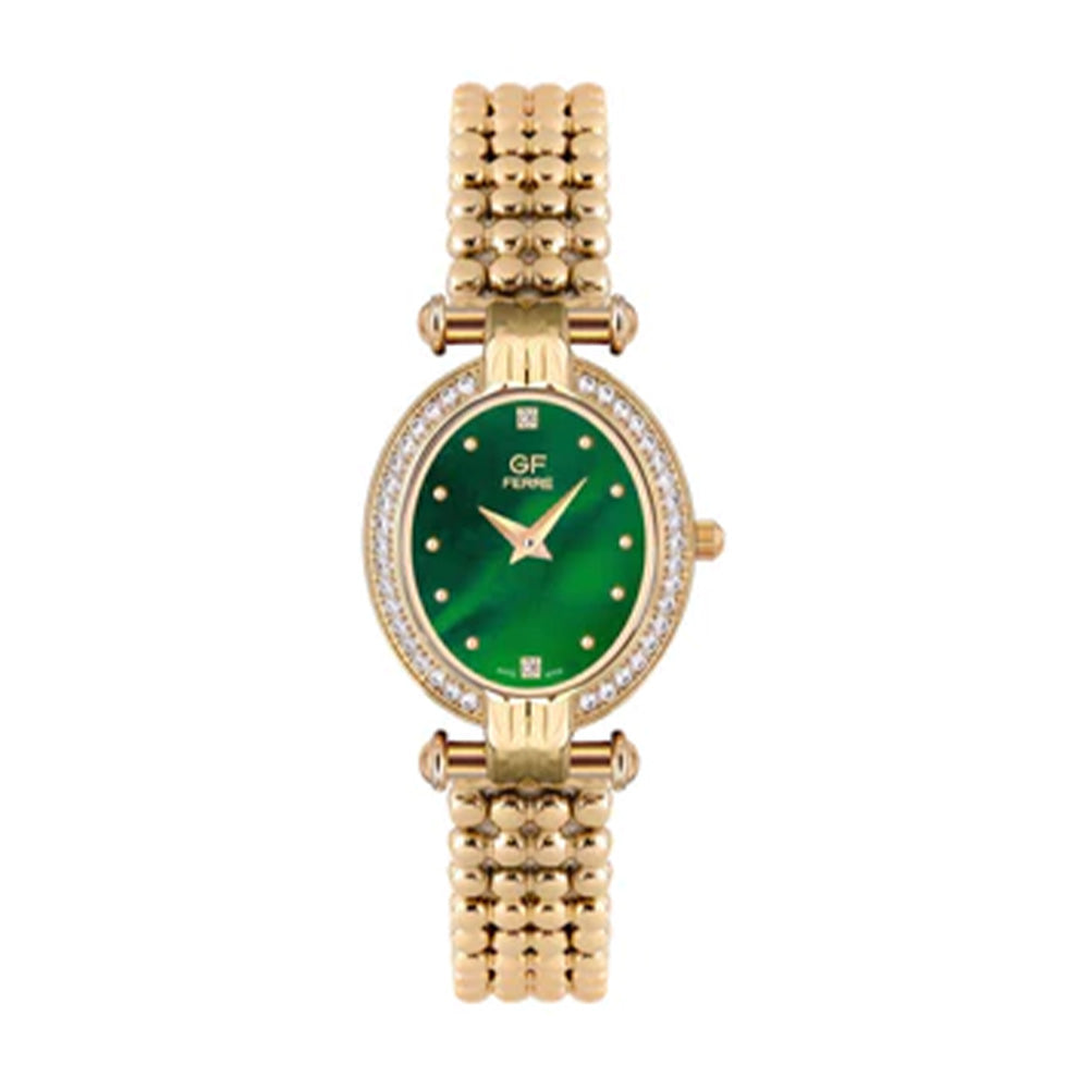 GF Ferre Women's Green Dial Gold Plated Zircon Watch GFGPN2002LZ