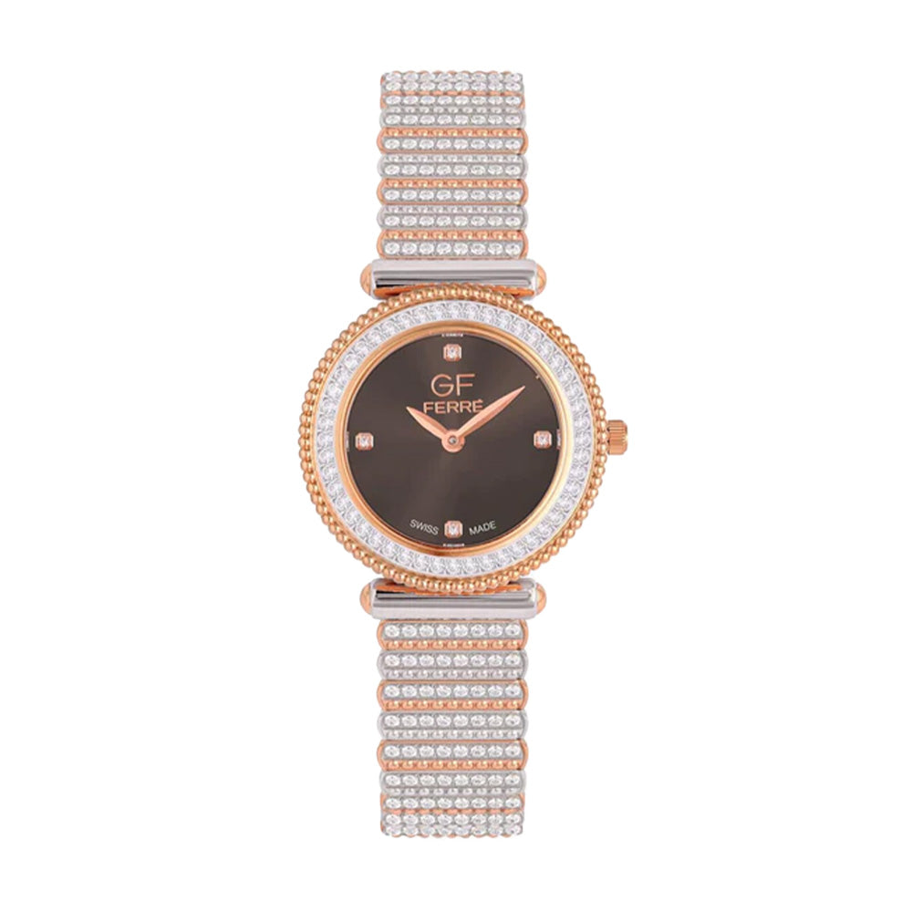 GF Ferre Women's Grey Dial Two-Tone Rose Gold Zircon Watch GFTR8079LZ