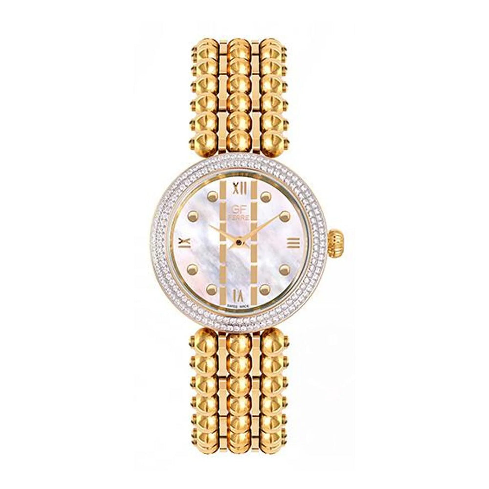 GF Ferre Women's Mother of Pearl Dial Gold Plated Zircon Watch GFGP8066LZ