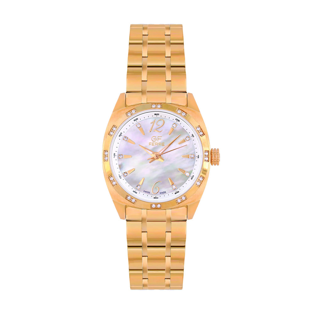 GF Ferre Women's Mother of Pearl Dial Gold Plated Zircon Watch GFGP8931LZ