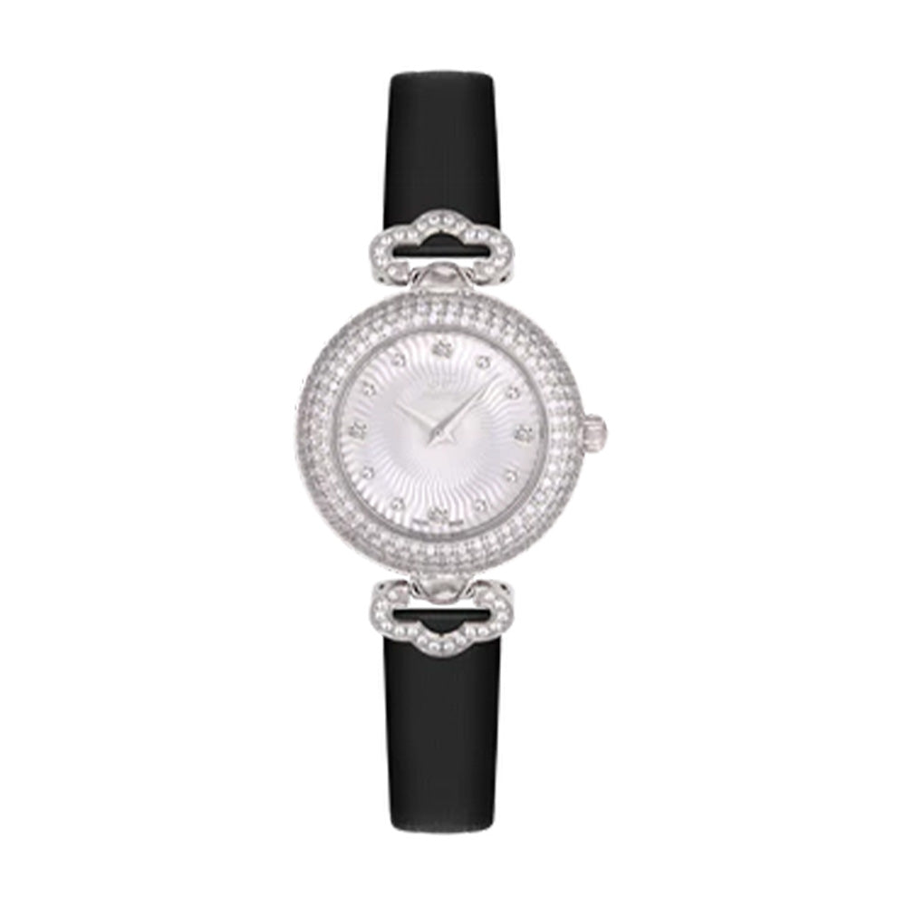 GF Ferre Women's Mother of Pearl Dial Silver Watch Black Leather Strap GFSS899LZ