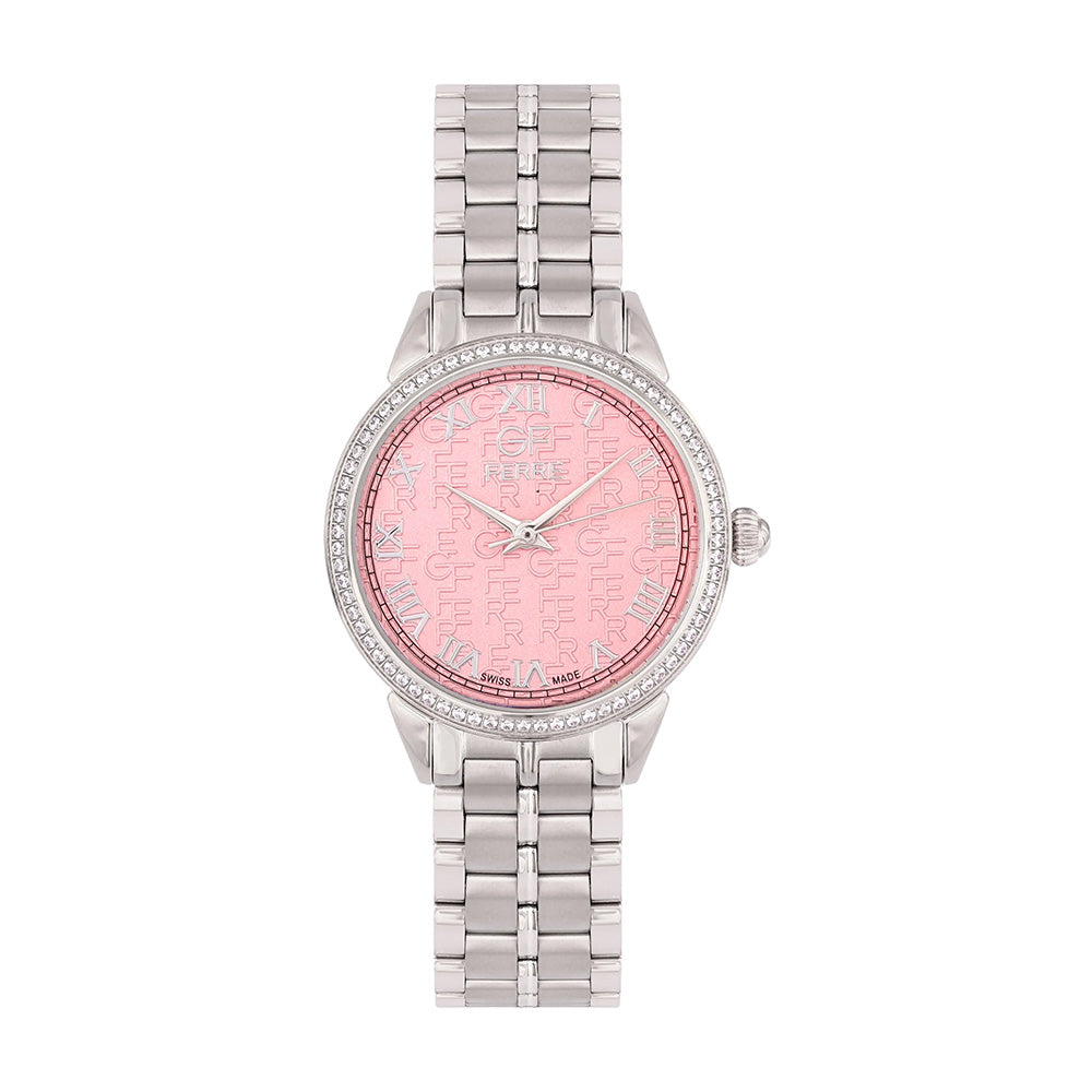 GF Ferre Women's Pink Dial Stainless Steel Zircon Watch GFSS5027LZ