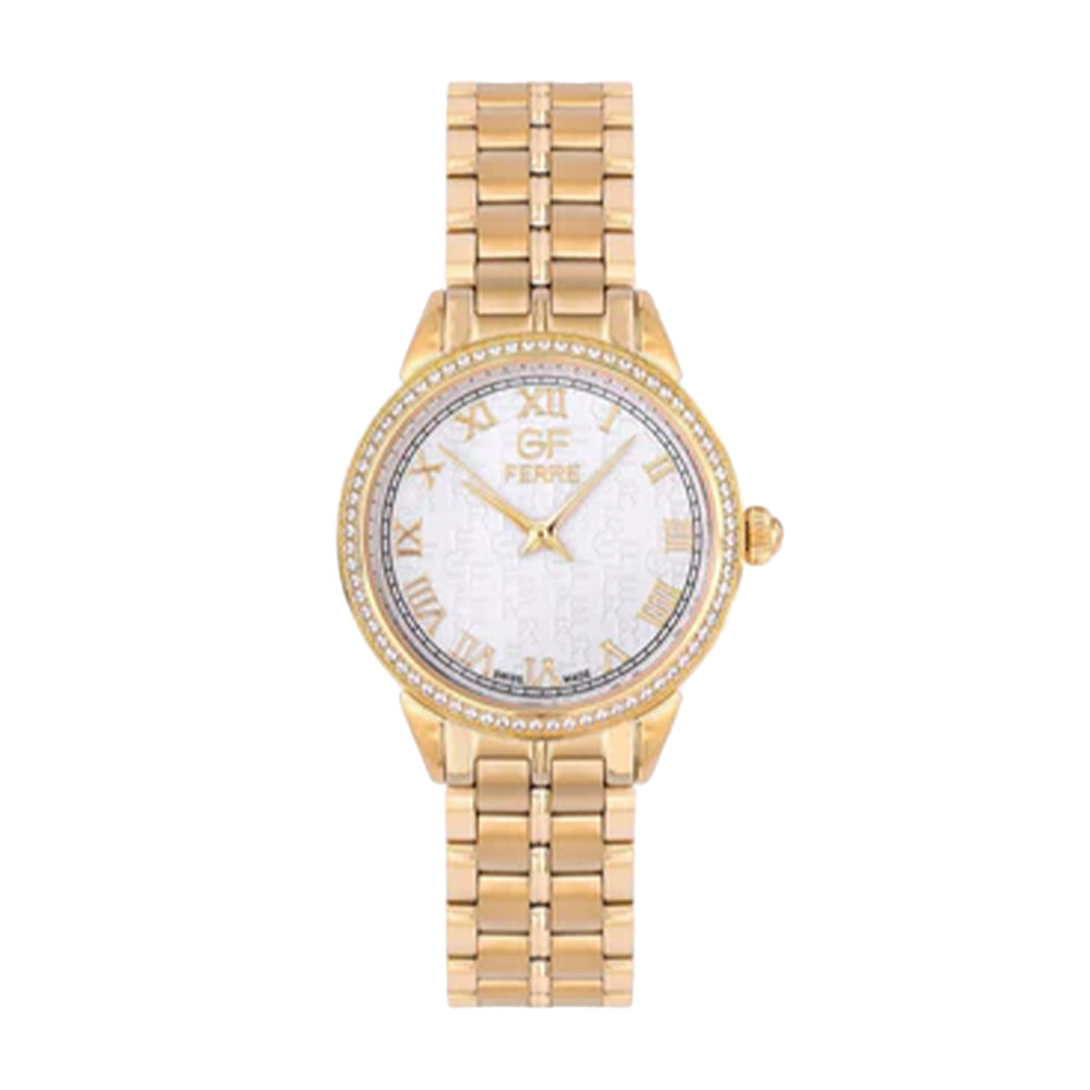 GF Ferre Women's Silver Dial Gold Plated Zircon Watch GFGP5027LZ