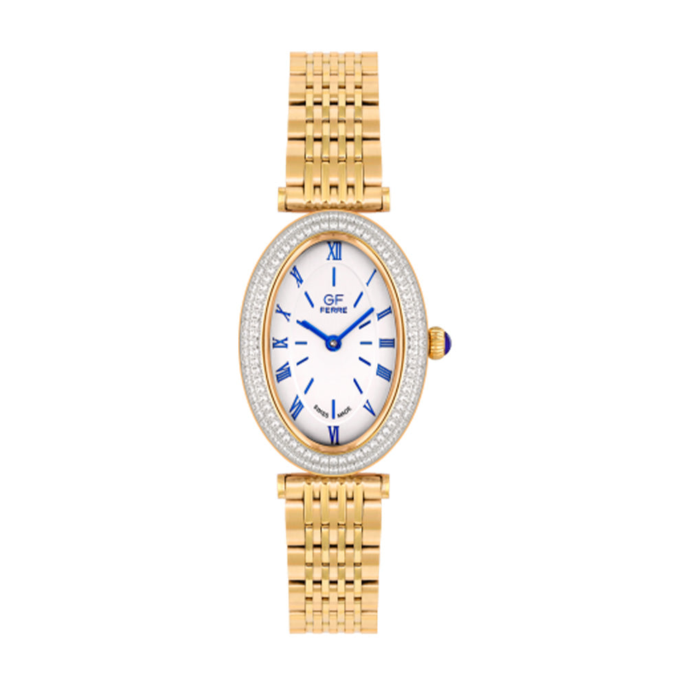 GF Ferre Women's Silver Dial Gold Plated Zircon Watch GFGP8090LZ
