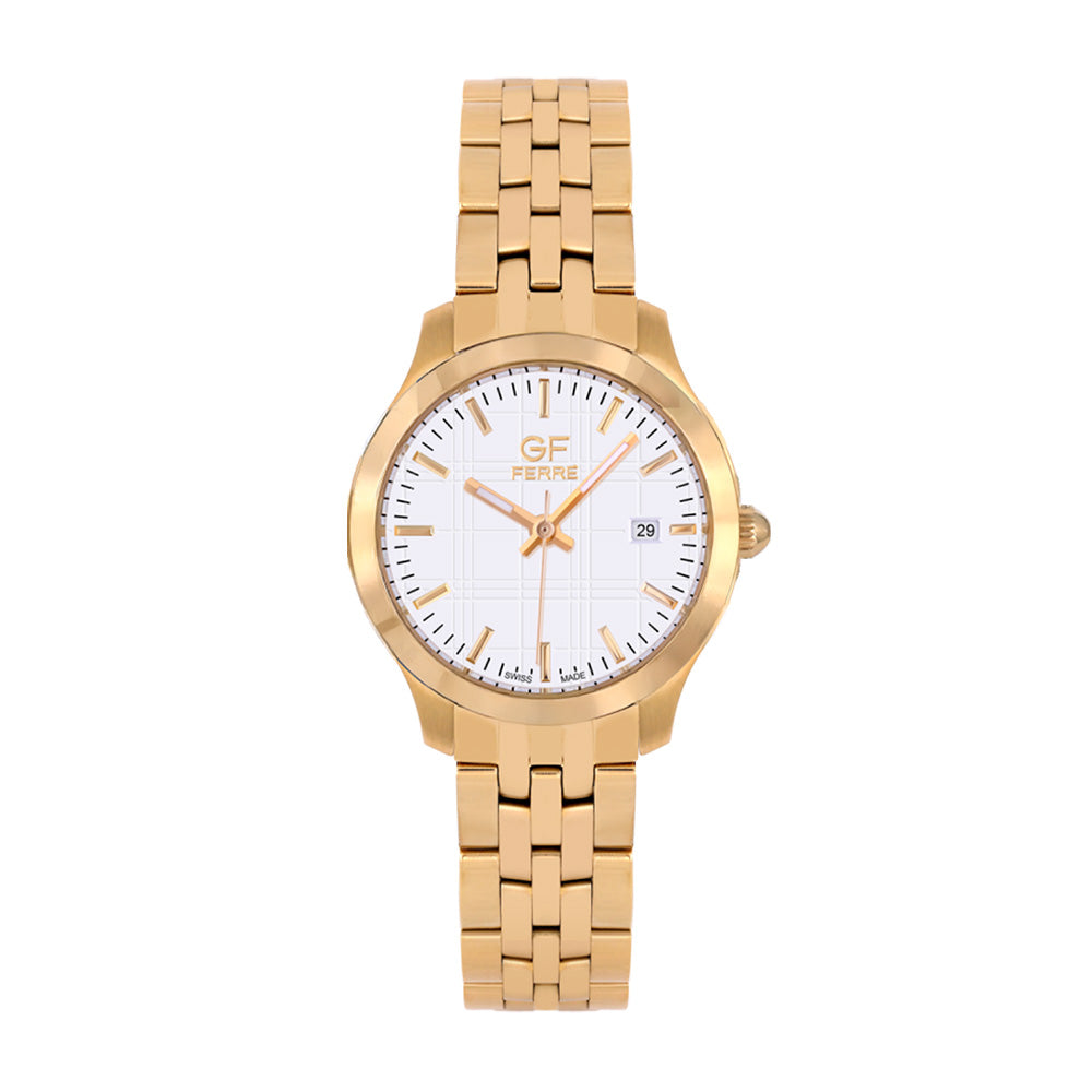 GF Ferre Women's White Dial Gold Plated Watch GFGP3212L