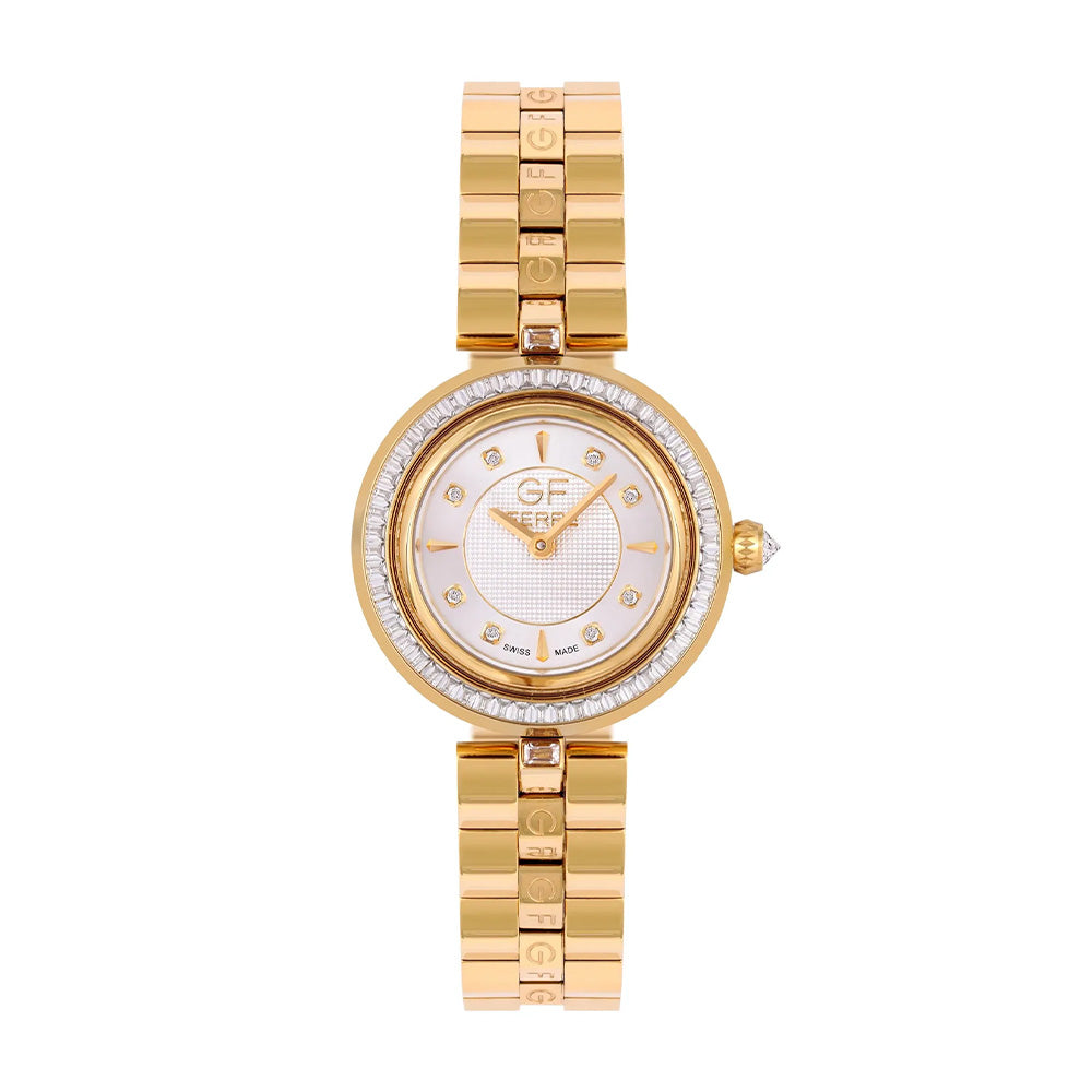 GF Ferre Women's White Dial Gold Plated Zircon Watch GFGP170046LZ