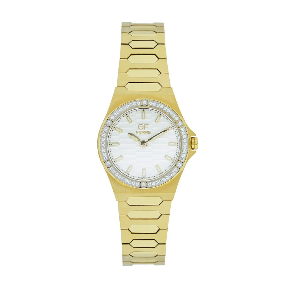 GF Ferre Women's White Dial Gold Plated Zircon Watch GFGP170181LZ