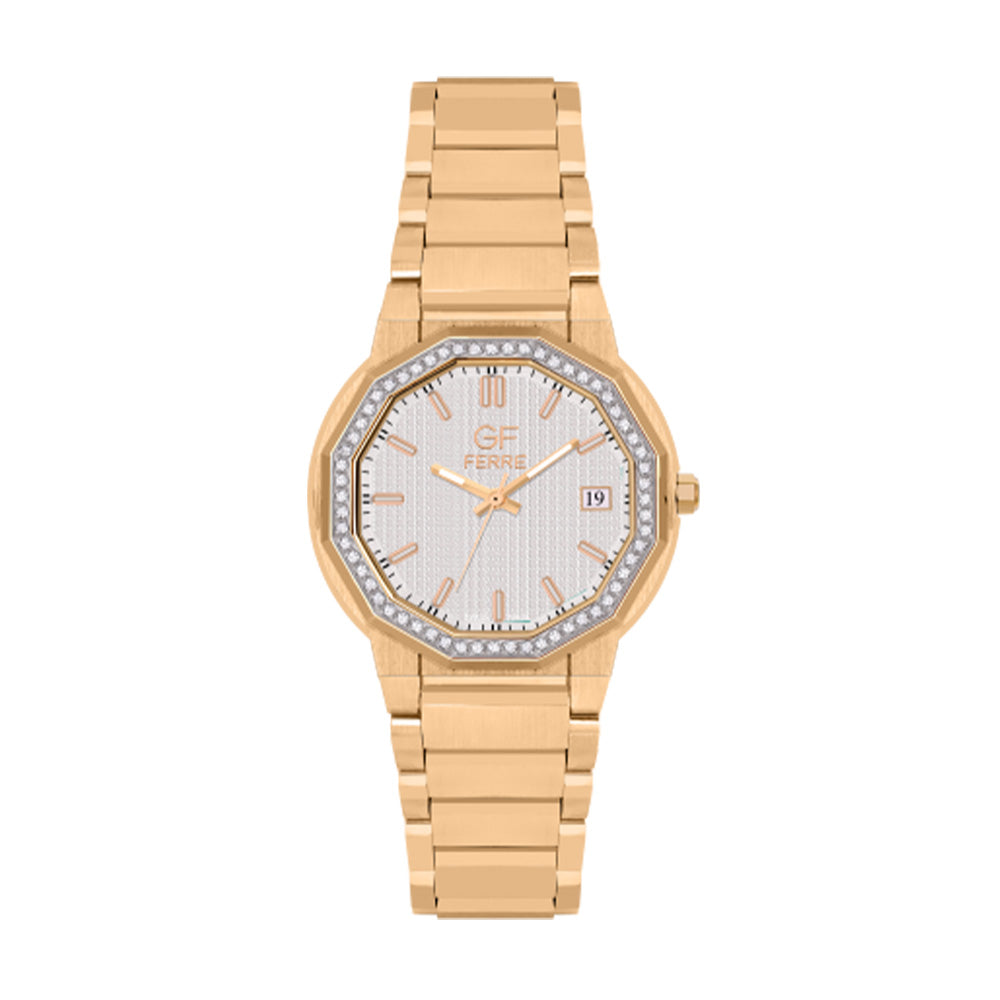 GF Ferre Women's White Dial Gold Plated Zircon Watch GFGP8065LZ
