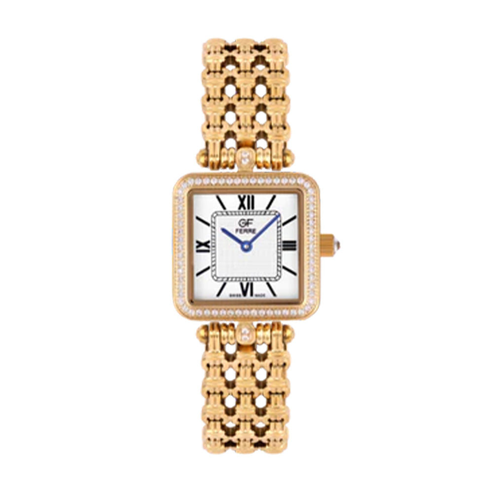 GF Ferre Women's White Dial Gold Plated Zircon Watch GFGP8069LZ