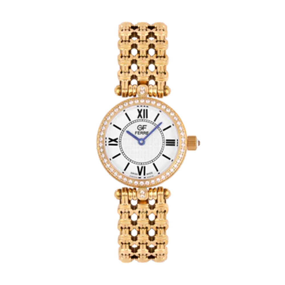 GF Ferre Women's White Dial Gold Plated Zircon Watch GFGP958LZ