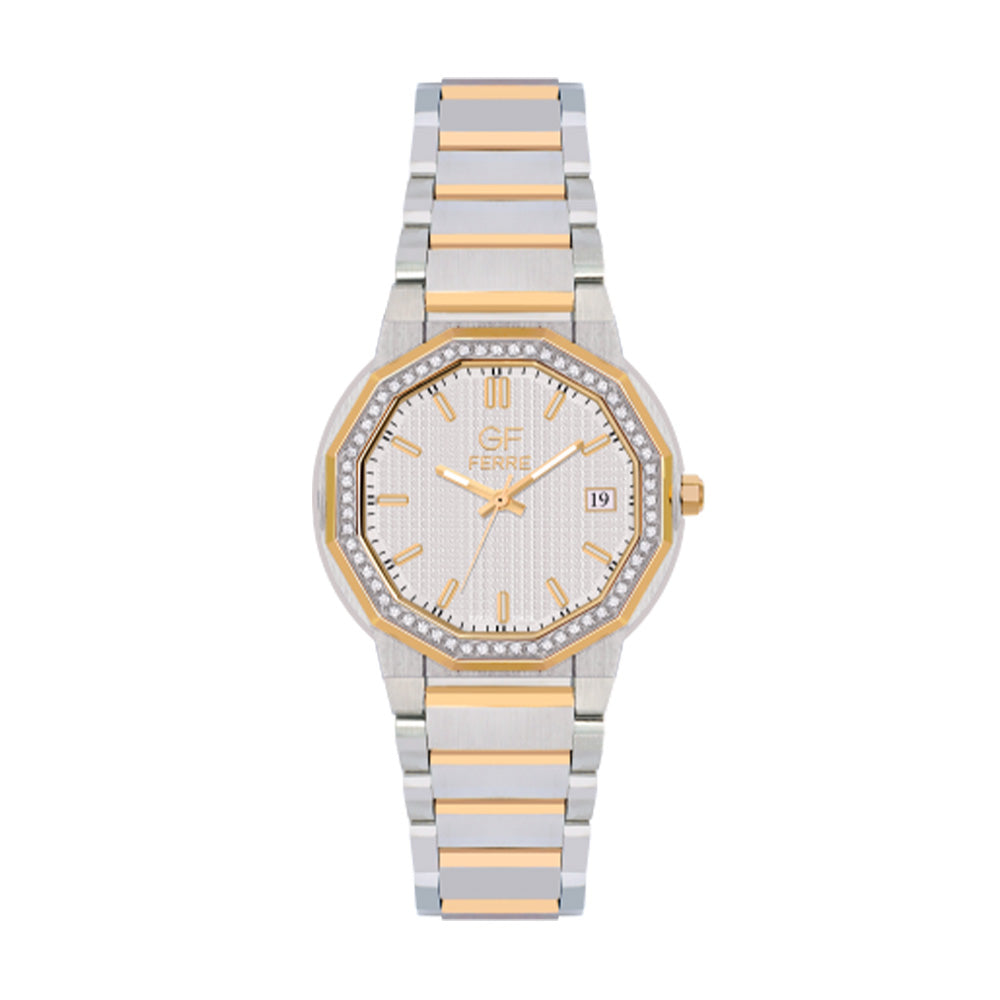 GF Ferre Women's White Dial Two-Tone Zircon Watch GFTG8065LZ