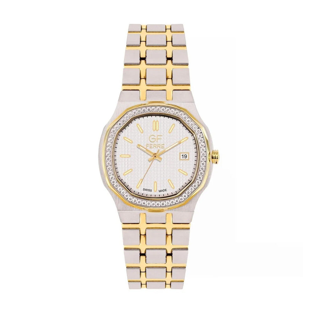 GF Ferre Women's White Dial Two-Tone Zircon Watch GFTG8067LZ