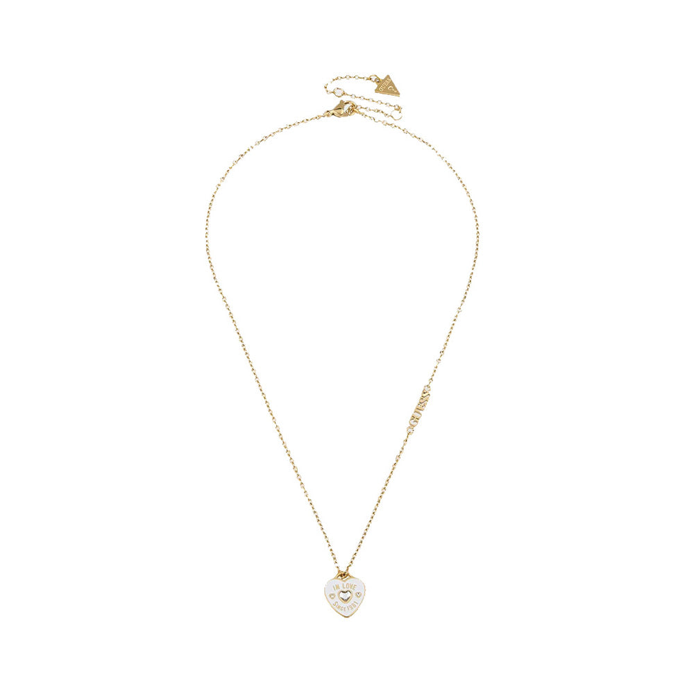 Guess Amore Gold White Heart Crystal Necklace For Women JUBN05052JWYGWHT/U