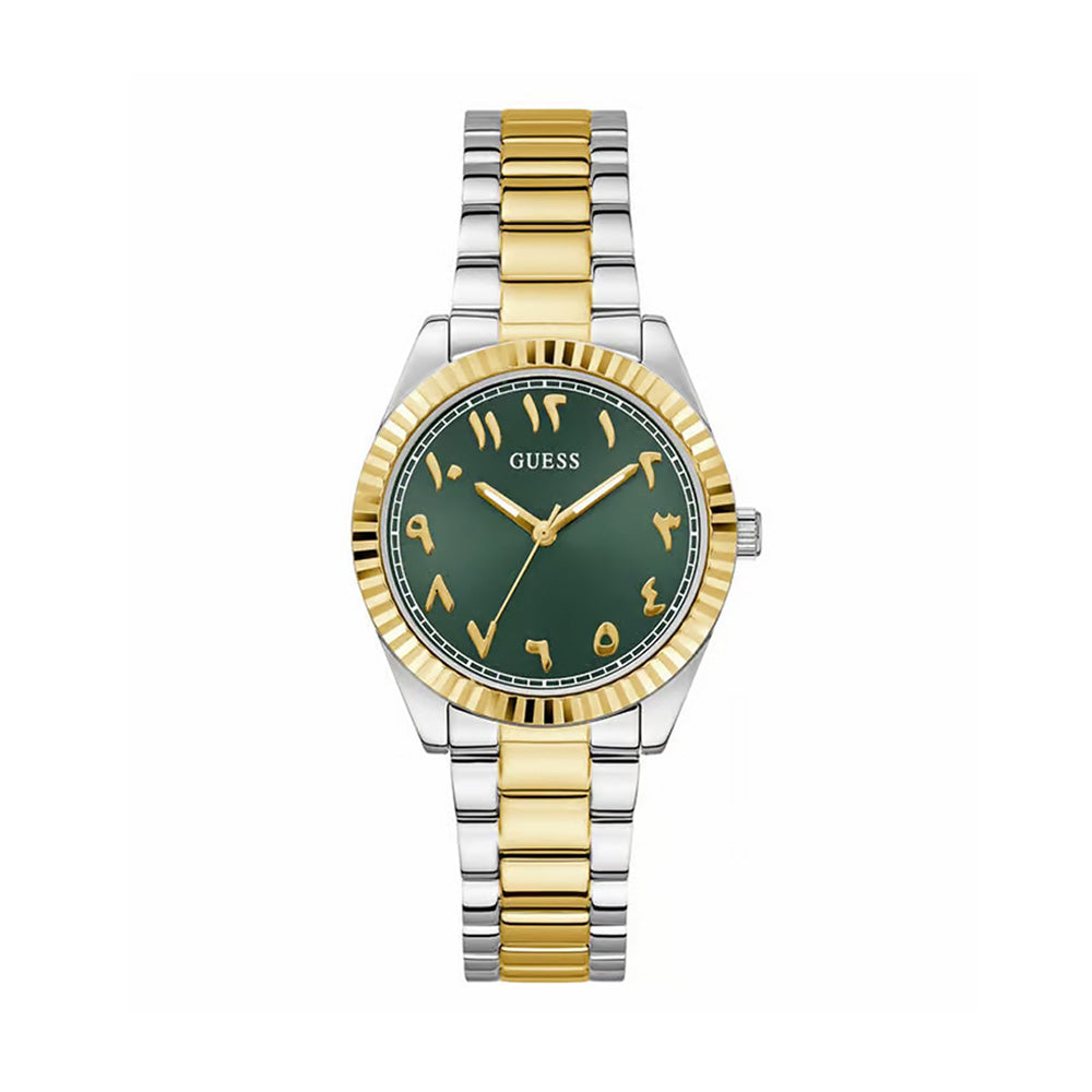Guess Dress Green Dial Two Tone Stainless Steel Women'S Watch GW0735L2
