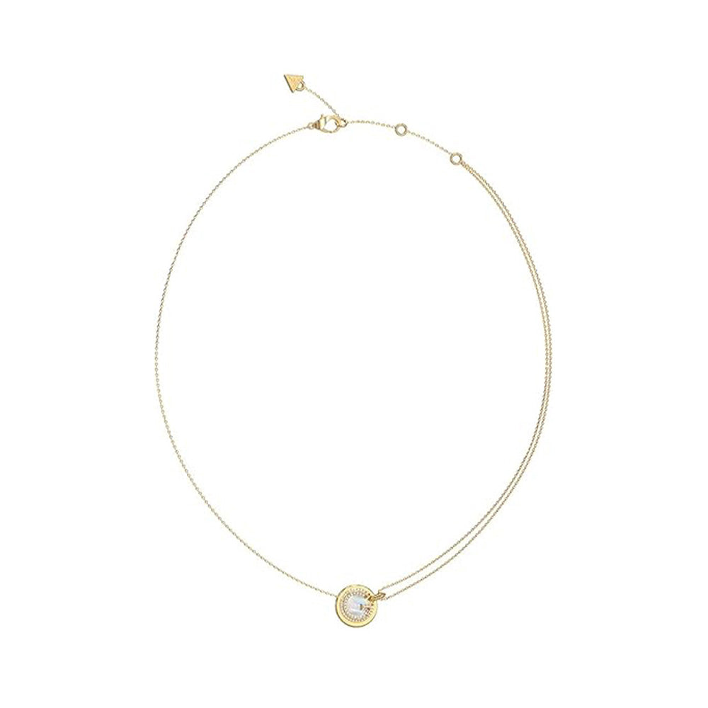Guess Gold Coin Shell Crystal Pendant Necklace For Women JUBN05437JWYGT/U