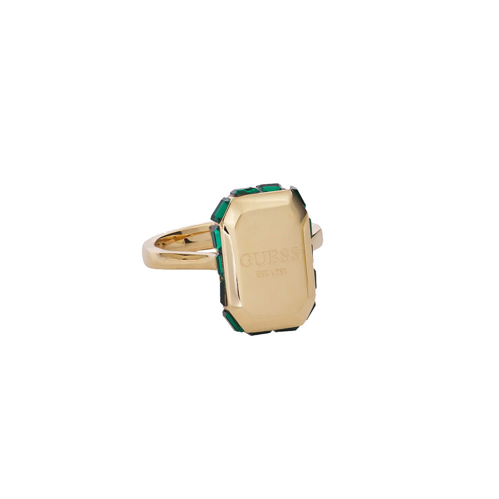 Guess Hashtag Logo Gold Emerald Crystal Ring For Women JUBR04259JWYGEM56