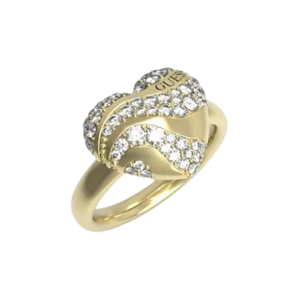 Guess In My Heart Gold Toned Stainless Steel Crystal Ring 56 JUBR04503JWYG56