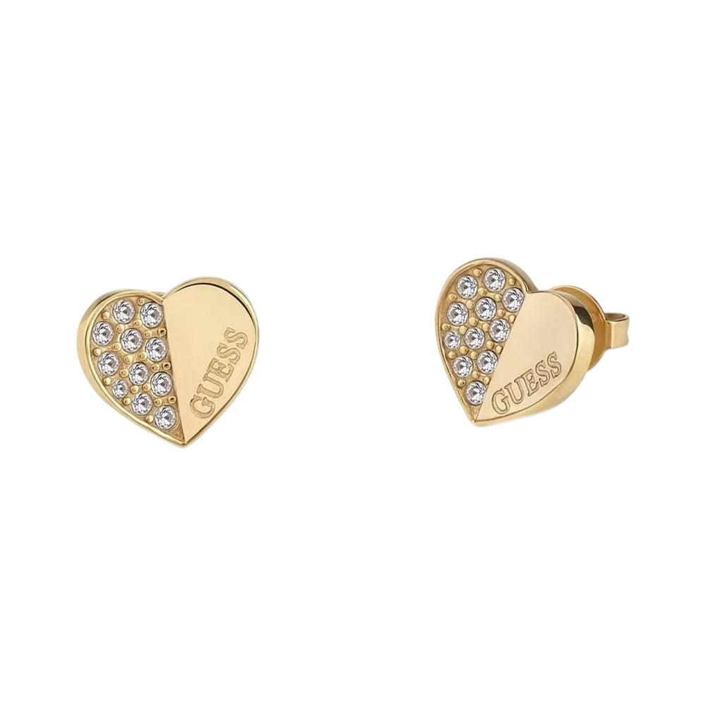 Guess Lovers Guess Gold Heart Stud Earrings JUBE03038JWYGT/U