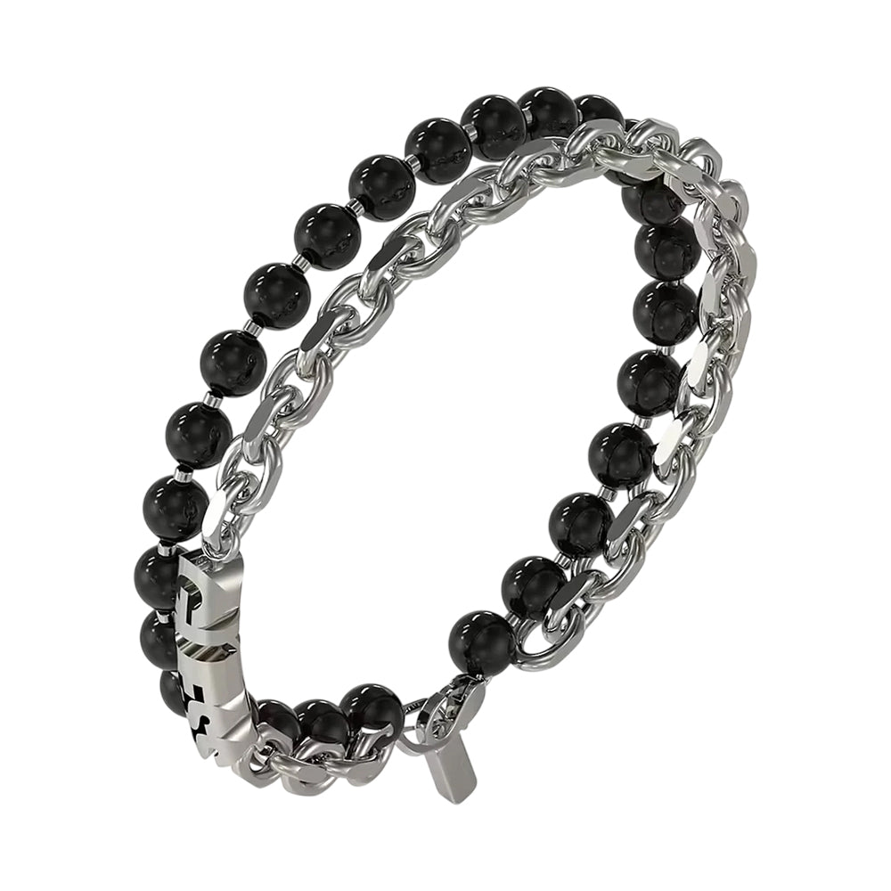 Guess Men's Silver & Black Stainless Steel Bracelet JUMB04051JWSTBKS