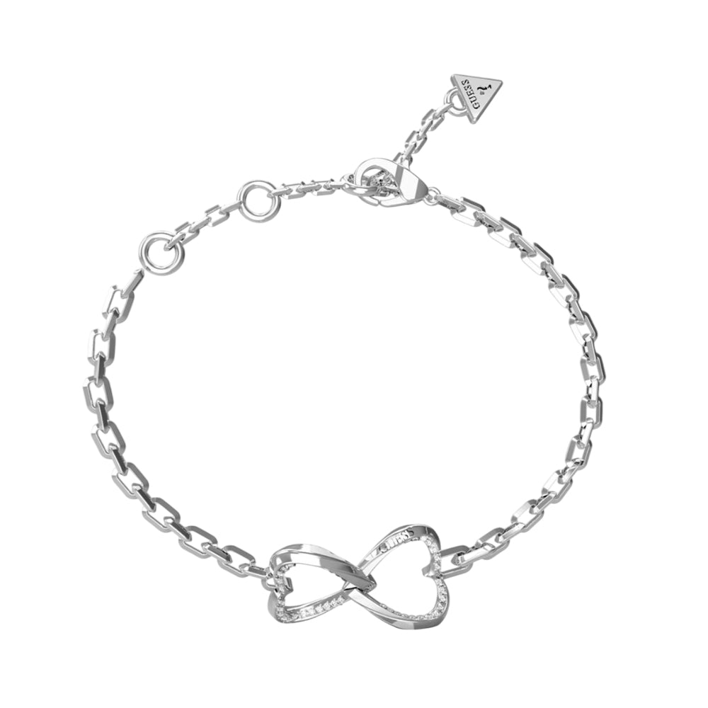 Guess Mon Amour Two Hearts Women's Silver Bracelet JUBB04618JWRHS