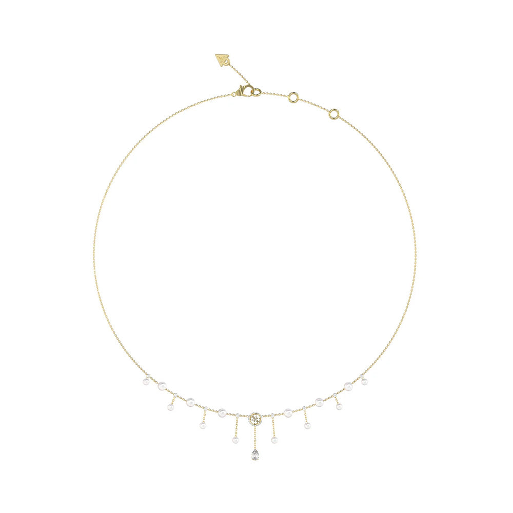 Guess Tiny Pearly Gold Pearl Crystal Necklace For Women JUBN05580JWYGT/U