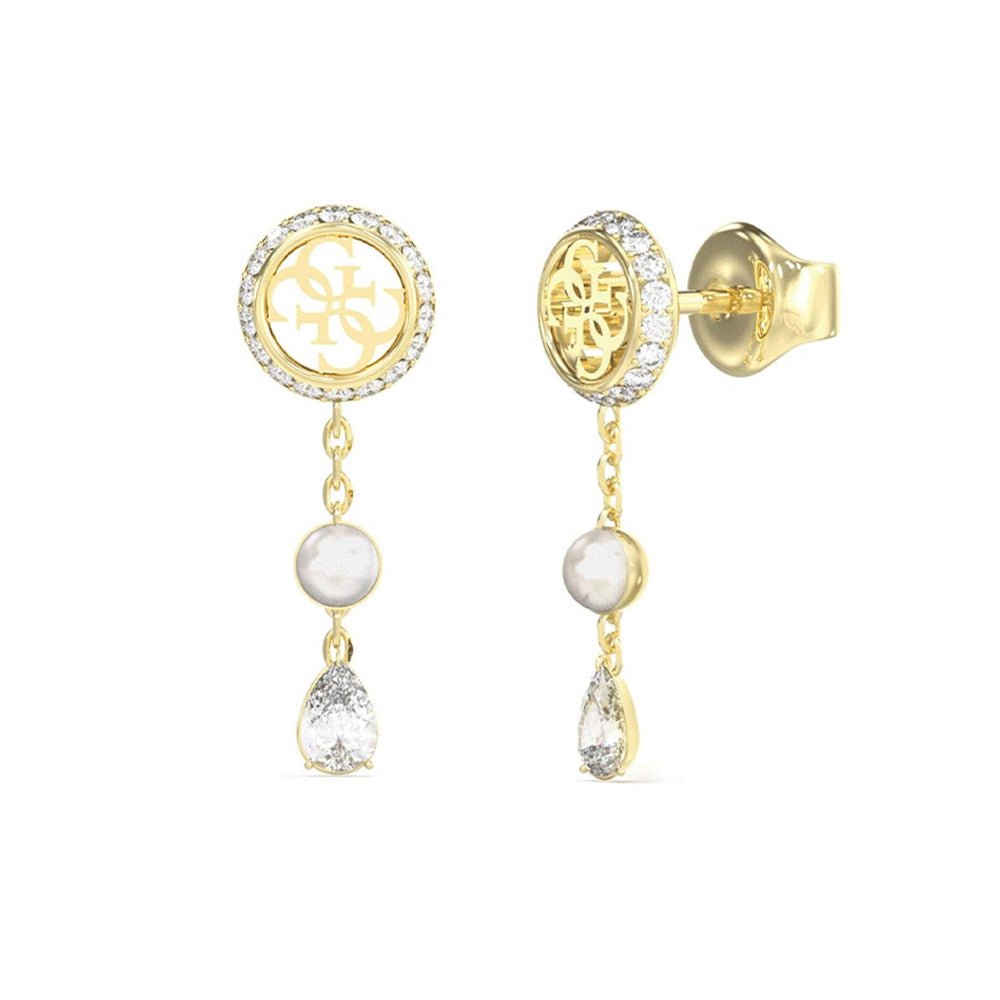 Guess Tiny Pearly Gold Pearl Drop Earrings For Women JUBE05521JWYGT/U