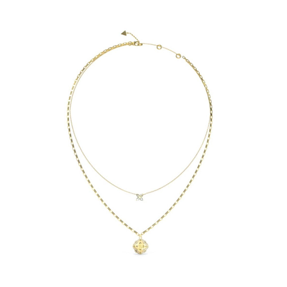 Guess Wild Flower Gold Floral Double Chain Necklace For Women JUBN05507JWYGT/U