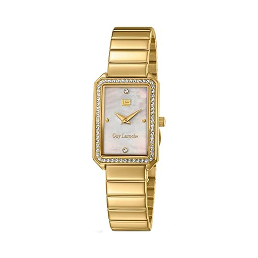 Guy Laroche Deborah Quartz White Rectangular Dial Gold Tone Watch For Women GLWLG0001801