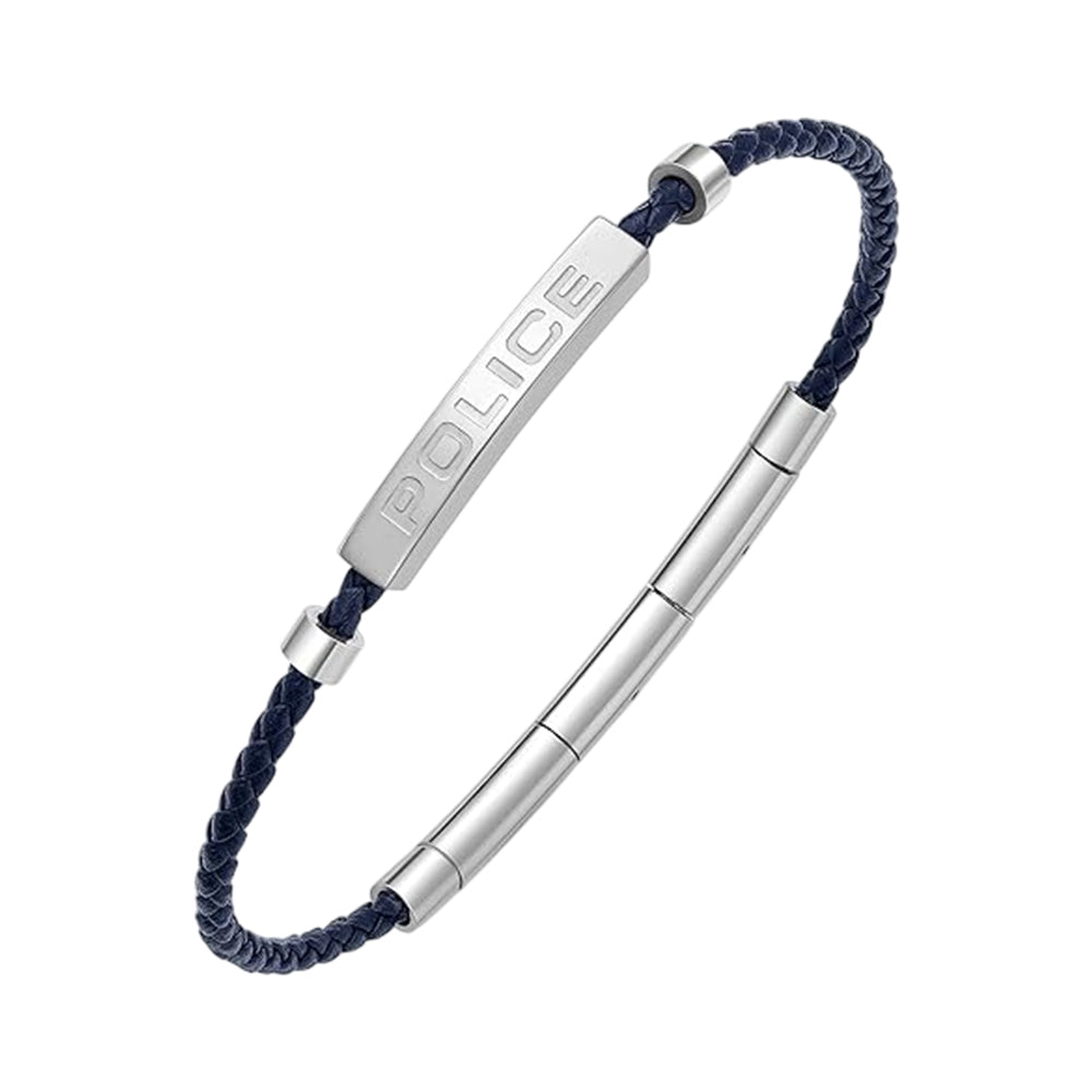 Police Contour Blue Leather and Stainless Steel Men's Bracelet PEAGB0040601