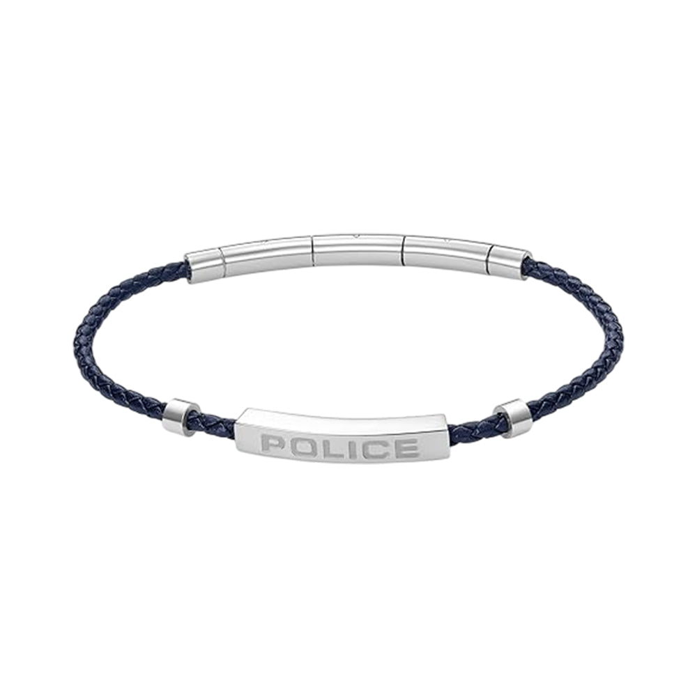 Police Contour Blue Leather and Stainless Steel Men's Bracelet PEAGB0040601 - Image 2