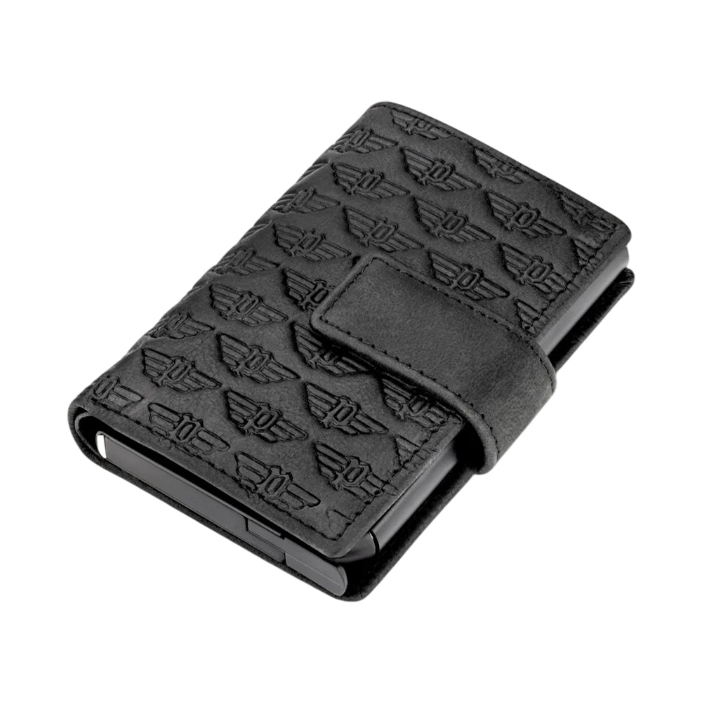 Police Emboss Black Leather & Alloy Men's Automatic Card Case