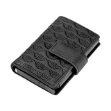 Police Emboss Black Leather & Alloy Men's Automatic Card Case