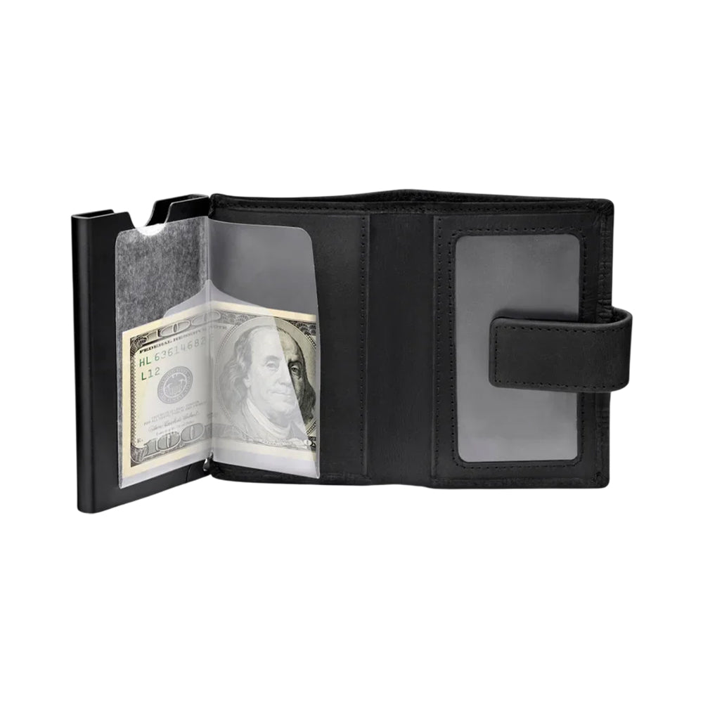 Police Emboss Black Leather & Alloy Men's Automatic Card Case - Image 3