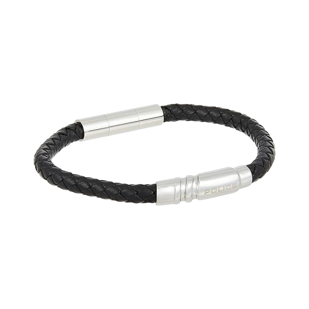 Police Round Up Black Leather Bracelet for Men P PJ 25892BLB/01A