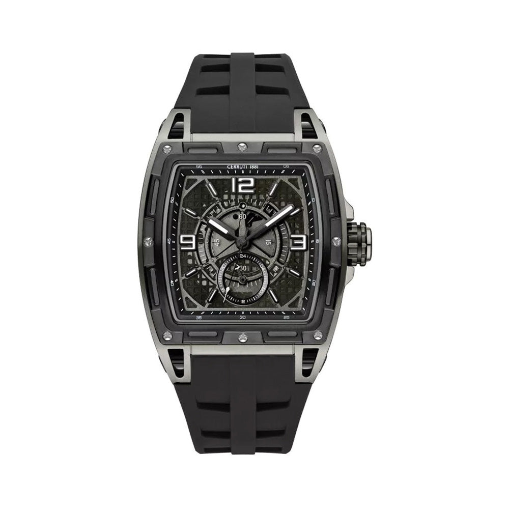 Cerruti 1881 Belluno Black Dial Silicone Strap Tonneau Watch For Men CIWGQ0073702