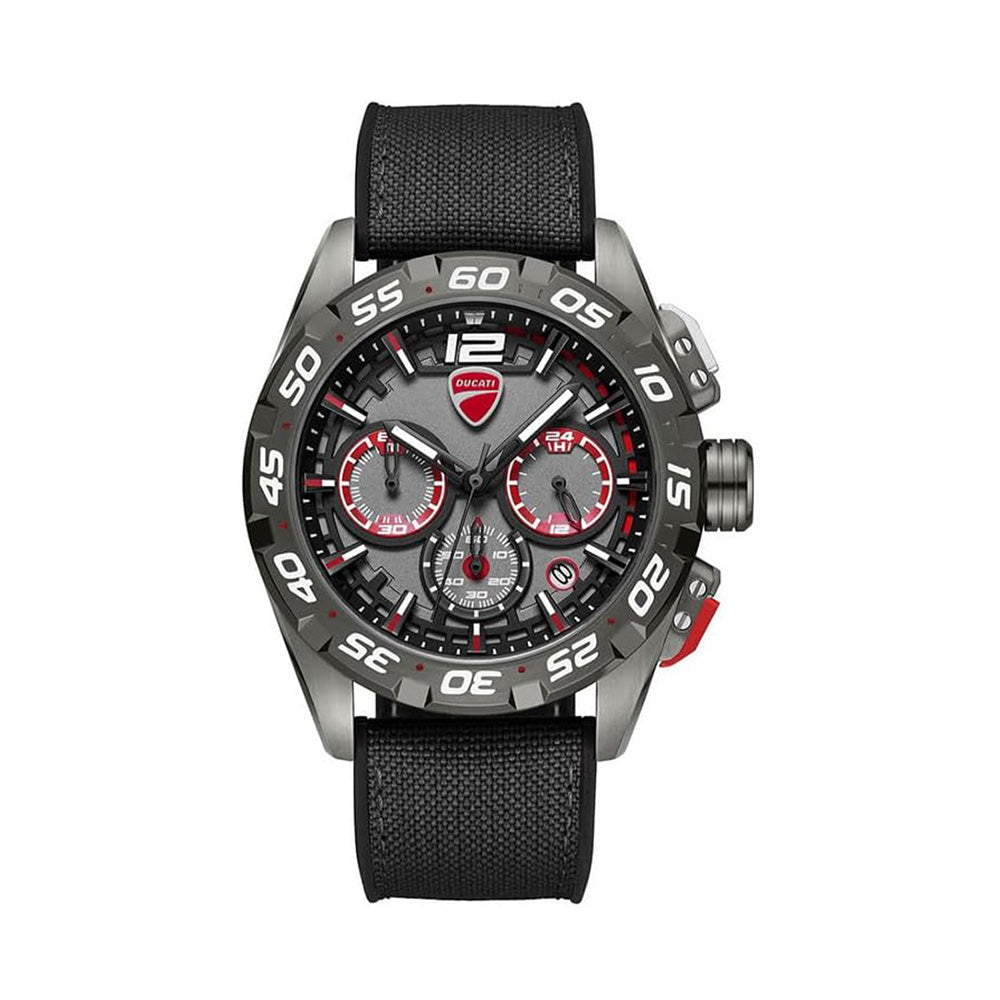 Ducati Dt012 Chronograph Gunmetal Red Dial Silicone Nylon Strap Watch For Men DTWGO0001803