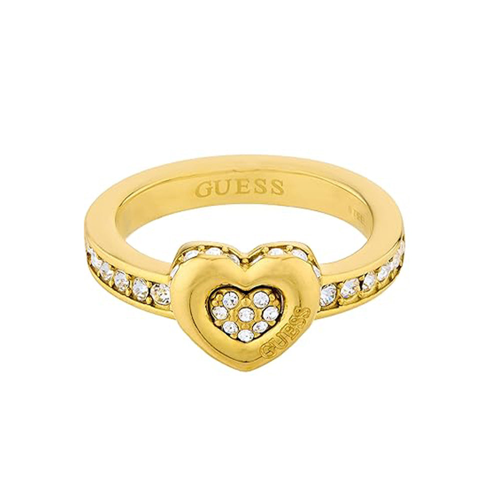 Guess Iconique Gold Heart Infinity Zirconia Ring For Women JUBR05532JWYG54