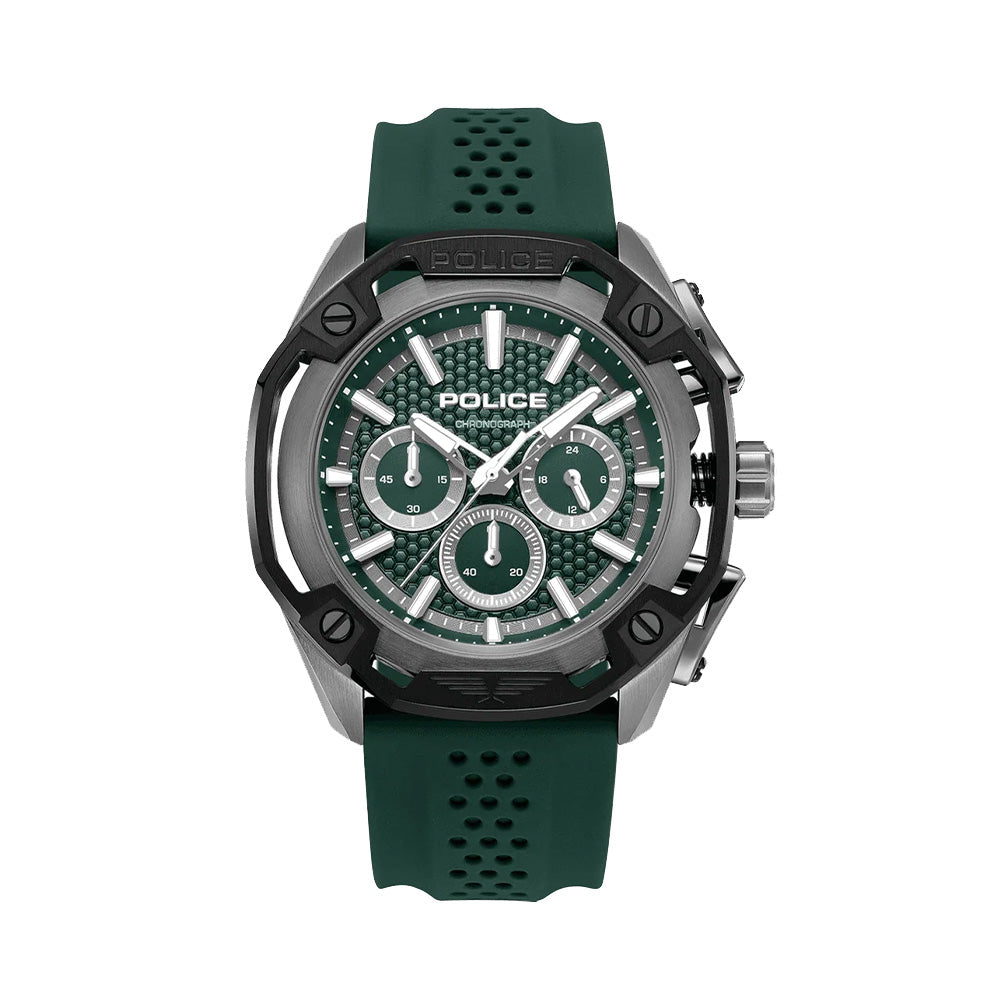 Police Centurian Green Charcoal Dial Green Silicone Strap Mens Watch PEWGQ0093202
