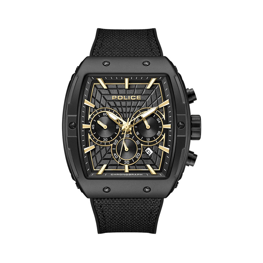 Police Coswig Black Dial Gold Indexes Silicone Strap Mens Watch PEWGQ0093402