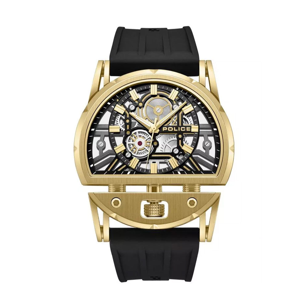 Police Daintree 2.0 Skeleton Gold Case Black Silicone Strap Mens Watch PEWGM0081508