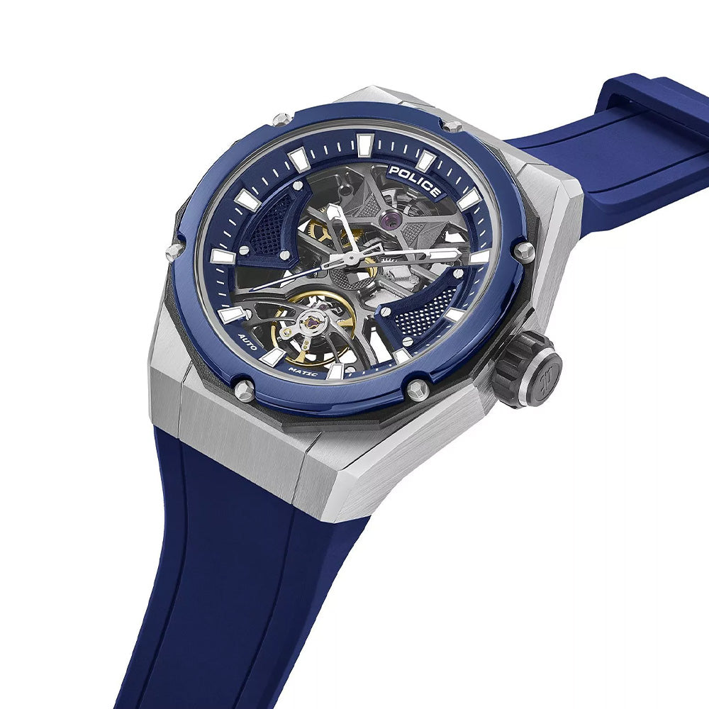 Police Dayton Skeleton Automatic Blue Silicone Strap Mens Watch PEWGR0082304 - image 2