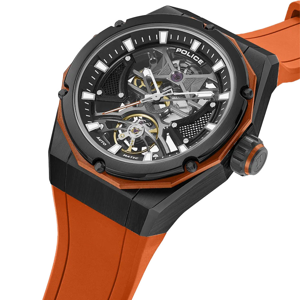 Police Dayton Skeleton Black Dial Orange Silicone Automatic Mens Watch PEWGR0082302 - image 2