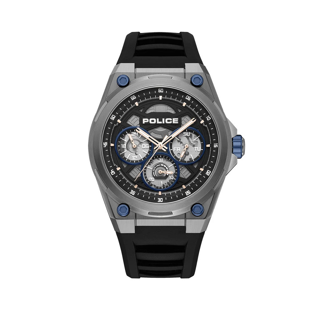 Police Dominion Black Dial Blue Silicone Strap Mens Watch PEWGQ0093803