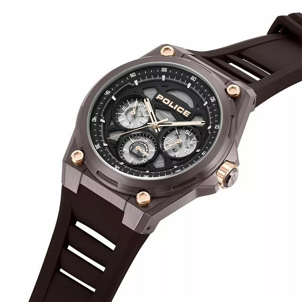 Police Dominion Black Dial Brown Silicone Strap Mens Watch PEWGQ0093801 - image 2