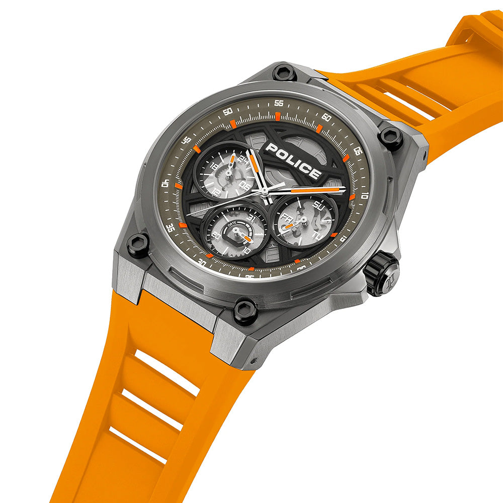 Police Dominion Black Gunmetal Dial Orange Silicone Strap Mens Watch PEWGQ0093802 - image 2