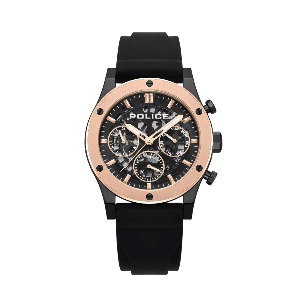Police Knotty Skeleton Black Silicone Men Watch - PEWJQ0006405