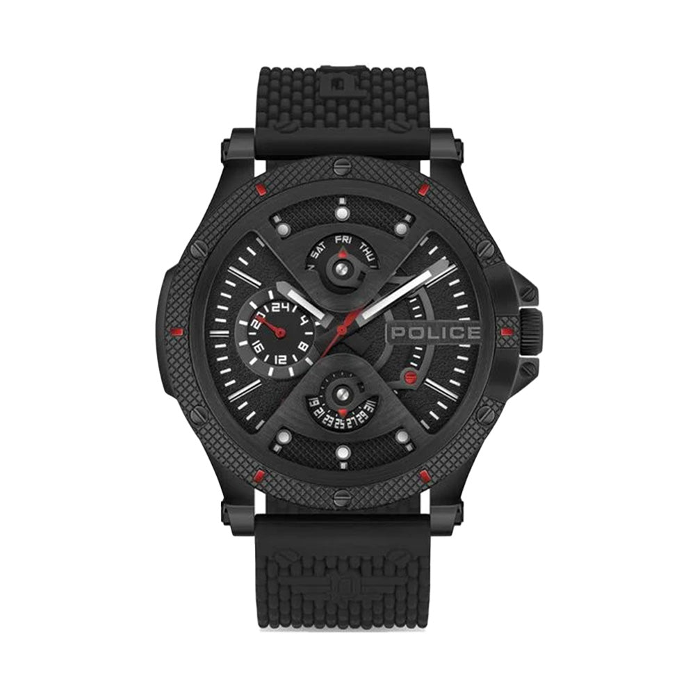 Police Mist Multifunction Black Dial Black Silicone Strap Mens Watch PLPEWJQ2110551